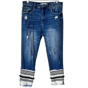 Chelsea & Violet fringe trim boho jeans